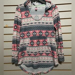 No Boundaries Juniors Size M 7/9 Aztec Terry Cloth Hoodie Soft‎ Long Sleeves